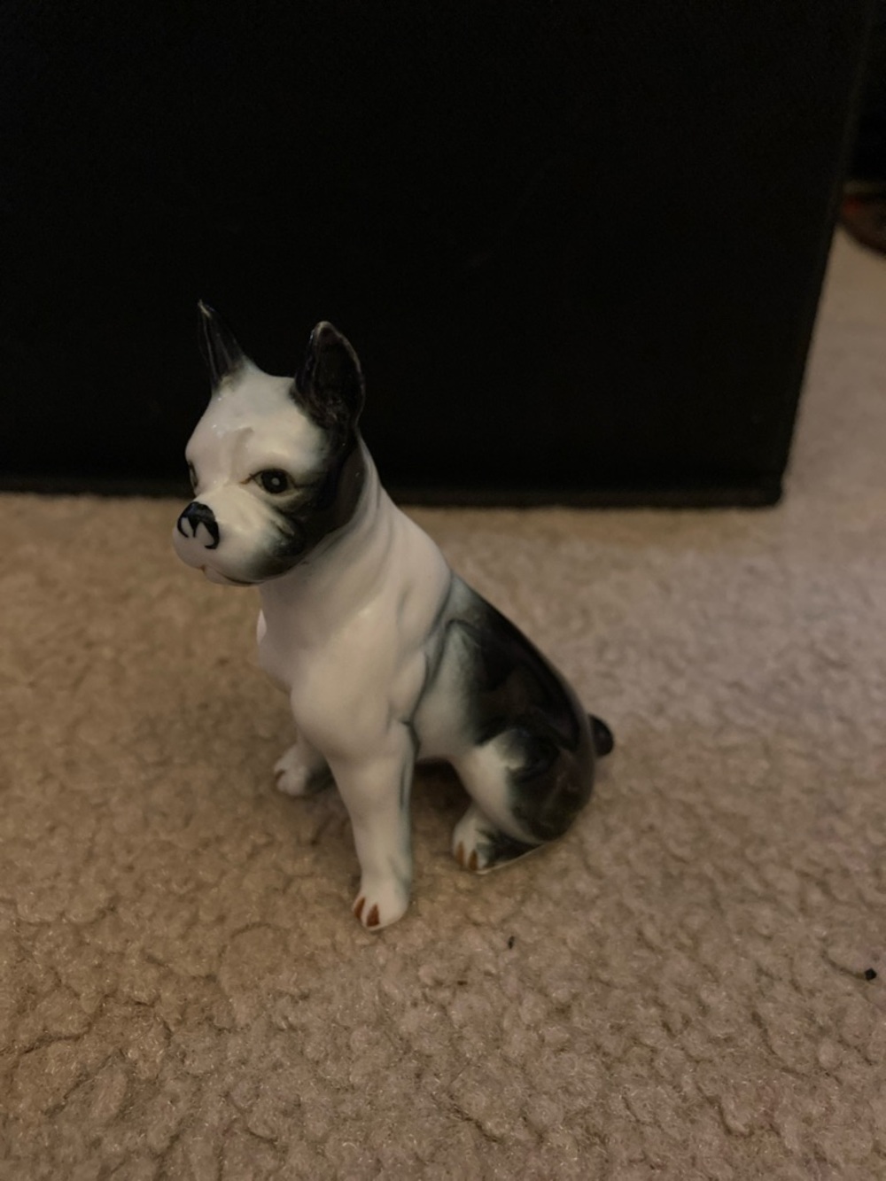 Porcelain Boston Terrier Figurine - White & Black Ceramic Vintge